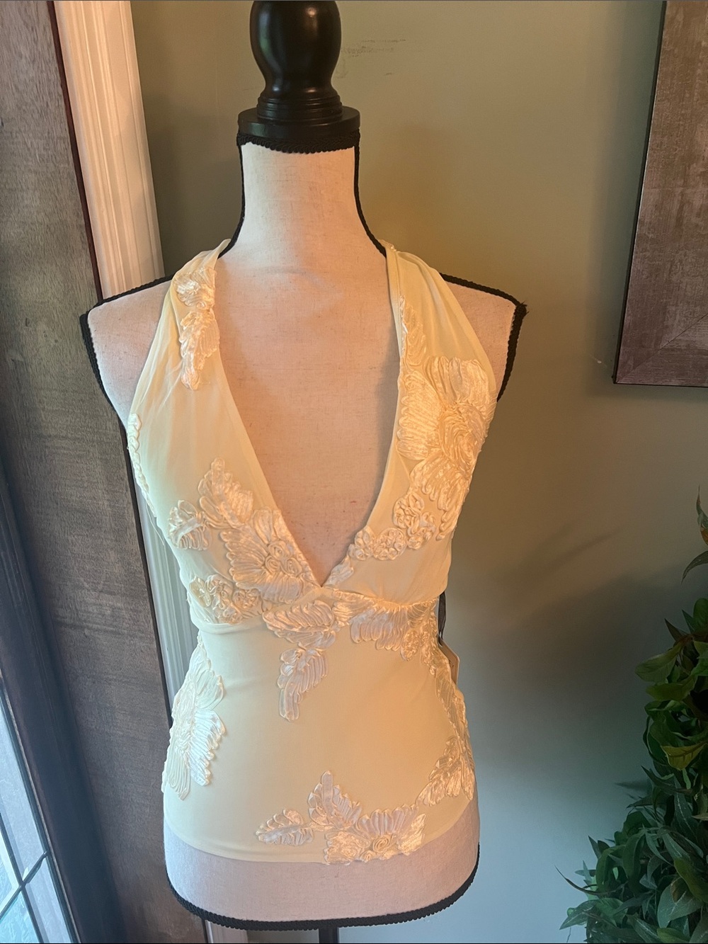 Halter Top with Floral Appliqué